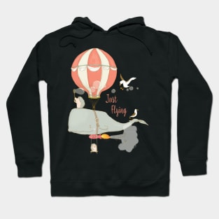 Just Flying - Whimsical Cartoon Whale with Animal Friends Hoodie